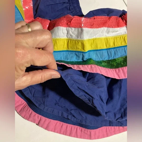 Mini Boden Blue Rainbow Sequined Gathered Skirt Elastic Waist Drawcord Size 5-6 - Picture 4 of 11